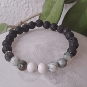 Bracelet, pierres Agate arbre et pierre de lave et howlite (8mm), de qualité AA