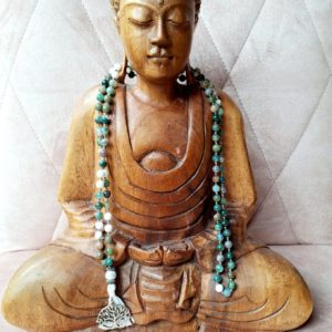 Mala de pierres semi-précieuses agate et howlite (qualité AA) - 6 mm - Chance et Prospérité