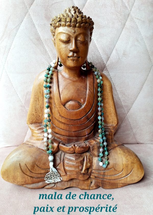 Mala de pierres semi-précieuses agate et howlite (qualité AA) - 6 mm - Chance et Prospérité
