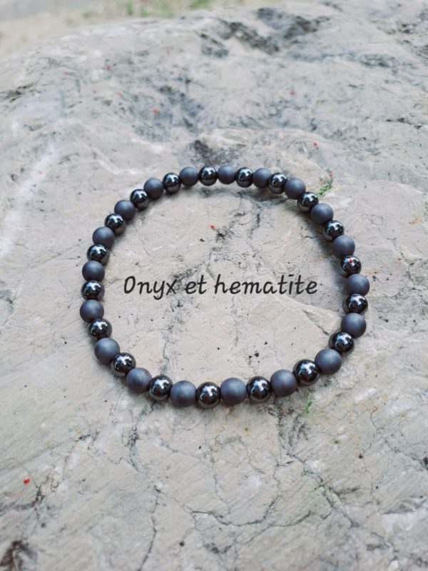 Bracelet de pierres semi-précieuses, onyx et hématite mate (qualité A) - 6 mm